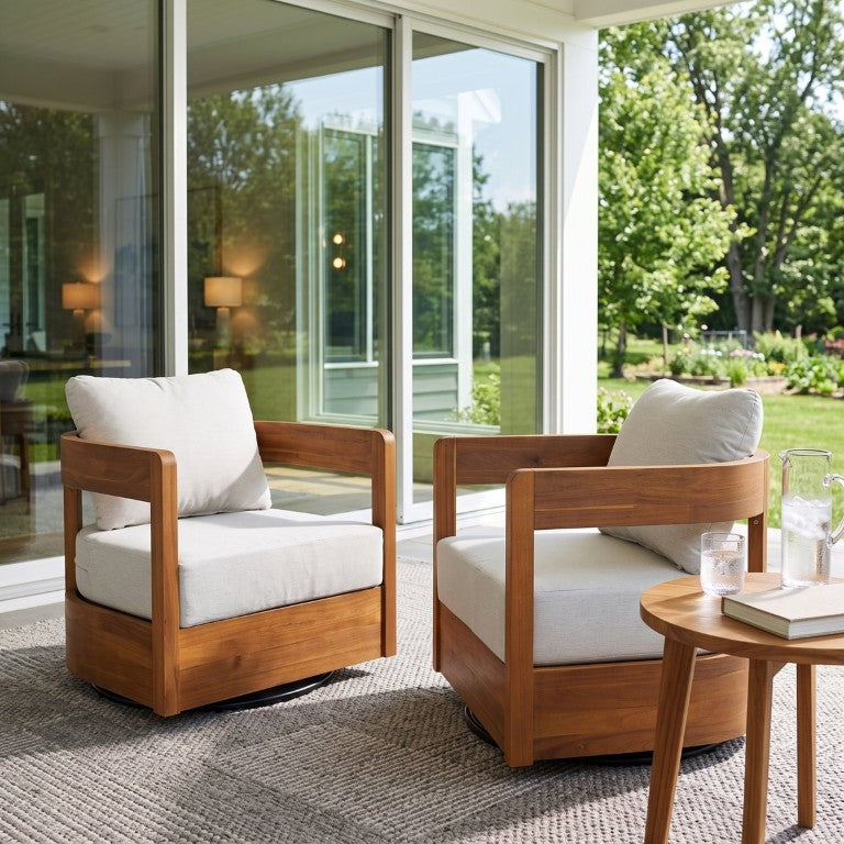 English Elm Crestwood Outdoor Solid Acacia Swivel Club Chairs Teak Patio Seating Set of 2 N775P304793T-S2