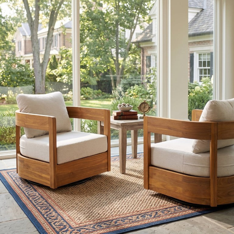 English Elm Crestwood Outdoor Solid Acacia Swivel Club Chairs Teak Patio Seating Set of 2 N775P304793T-S2