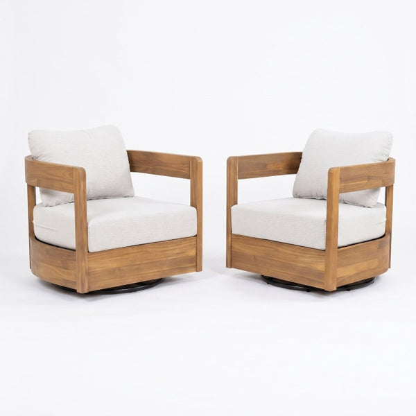 English Elm Crestwood Outdoor Solid Acacia Swivel Club Chairs Teak Patio Seating Set of 2 N775P304793T-S2