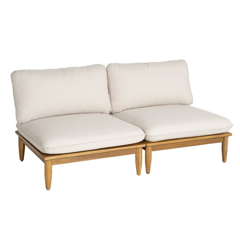 English Elm Sacova Outdoor Solid Acacia Armless Chair Set of 2 with Teak Grain and Beige Cushions N775P305693T-S2