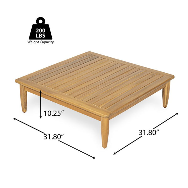 English Elm Sacova Solid Acacia Square Patio Coffee Table with Teak Finish and Rustic Grain N775P305695T