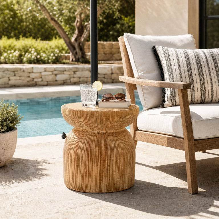 English Elm Odelia MGO Outdoor Side Table with Built in Umbrella Stand Wood Grain Finish N775P362772B