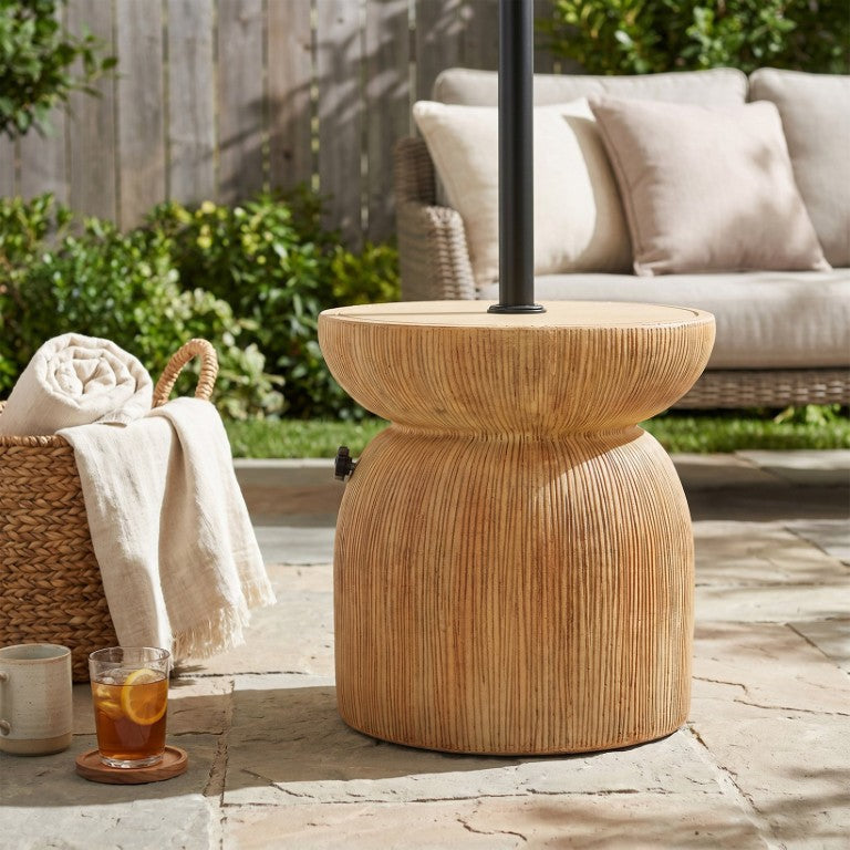 English Elm Odelia MGO Outdoor Side Table with Built in Umbrella Stand Wood Grain Finish N775P362772B
