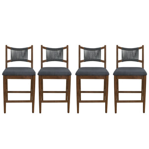 English Elm Arno Walnut Rubberwood Counter Stools with Woven Rope Back and Charcoal Seat Set of 4 N775P366302B-S4