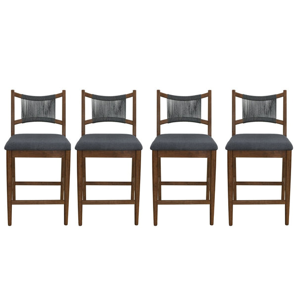 English Elm Arno Walnut Rubberwood Counter Stools with Woven Rope Back and Charcoal Seat Set of 4 N775P366302B-S4