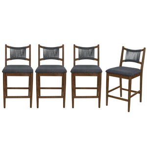 English Elm Arno Walnut Rubberwood Counter Stools with Woven Rope Back and Charcoal Seat Set of 4 N775P366302B-S4