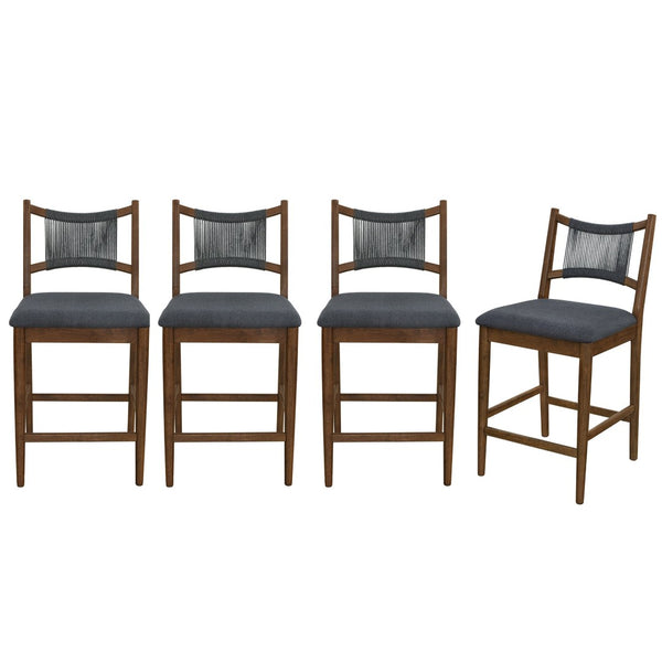 English Elm Arno Walnut Rubberwood Counter Stools with Woven Rope Back and Charcoal Seat Set of 4 N775P366302B-S4