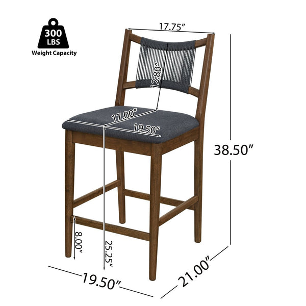 English Elm Arno Walnut Rubberwood Counter Stools with Woven Rope Back and Charcoal Seat Set of 4 N775P366302B-S4