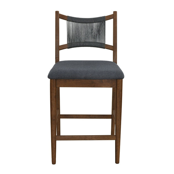 English Elm Arno Walnut Rubberwood Counter Stools with Woven Rope Back and Charcoal Seat Set of 4 N775P366302B-S4