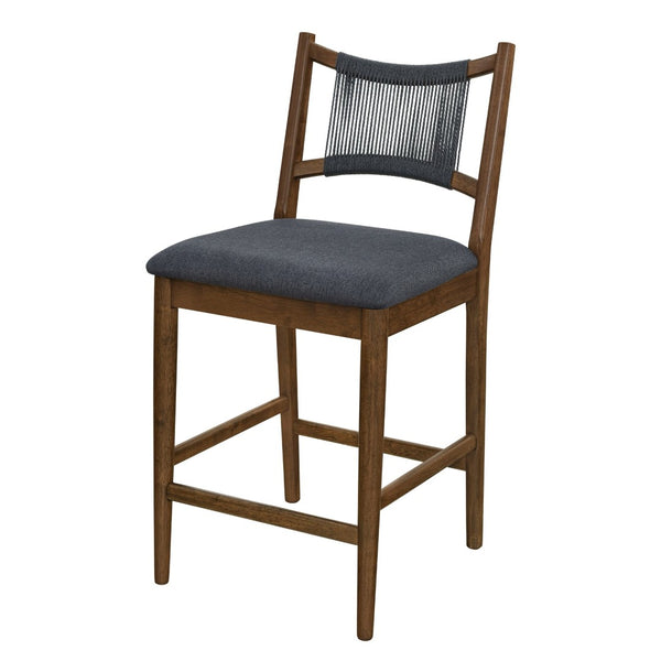 English Elm Arno Walnut Rubberwood Counter Stools with Woven Rope Back and Charcoal Seat Set of 4 N775P366302B-S4