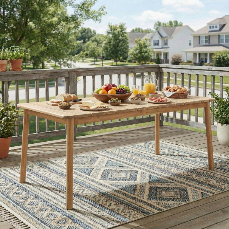 English Elm Visola Solid Acacia Rectangular Outdoor Dining Table Seats Eight with Teak Finish N775P367562G