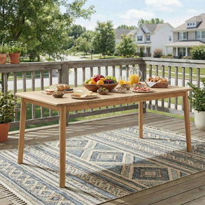 English Elm Visola Solid Acacia Rectangular Outdoor Dining Table Seats Eight with Teak Finish N775P367562G