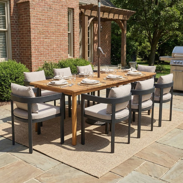English Elm Visola Nine Piece Acacia Wood Patio Dining Set with Cushioned Aluminum Chairs N775P367562T_N775P210128B-8