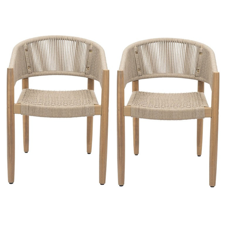 English Elm Verona Outdoor Acacia Wood Handwoven Rope Dining Chairs Ergonomic Patio Set of 2 N775P371887B