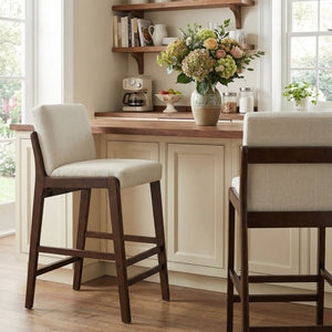 English Elm Eli Rubberwood Barstools Set of 2 Padded Seats Walnut-Toned Frame for Kitchen Islands Dark Walnut N775P372299D