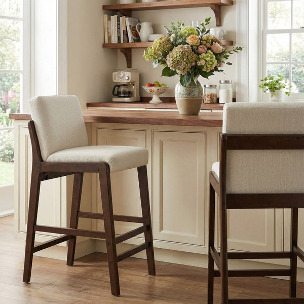English Elm Eli Rubberwood Barstools Set of 2 Padded Seats Walnut-Toned Frame for Kitchen Islands Dark Walnut N775P372299D