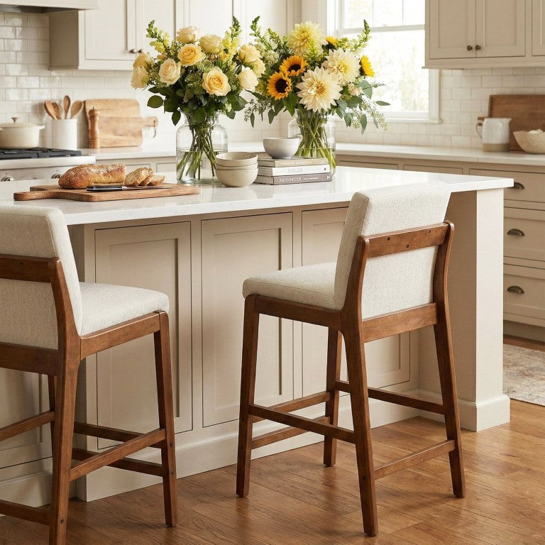 English Elm Eli Rubberwood Barstools Set of 2 Padded Seats Walnut-Toned Frame for Kitchen Islands Walnut N775P372299W