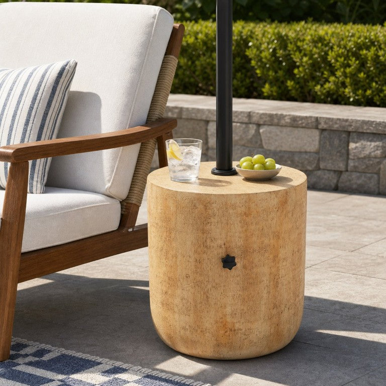 English Elm Olga Outdoor MGO Umbrella Base Side Table with Wood Grain Texture Patio Accent N775P372423B
