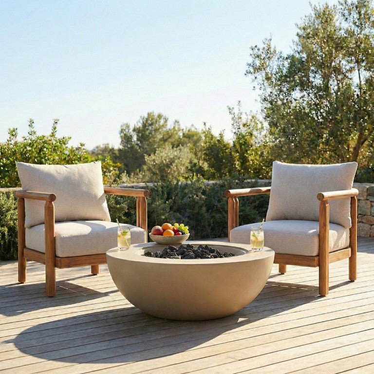English Elm Cove Solid Acacia Wood Outdoor Club Chair with Teak Finish and Beige Cushion Set of 2 N775P372543T-S2