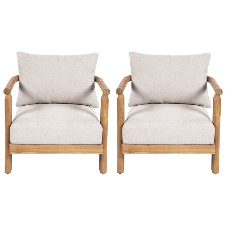 English Elm Cove Solid Acacia Wood Outdoor Club Chair with Teak Finish and Beige Cushion Set of 2 N775P372543T-S2