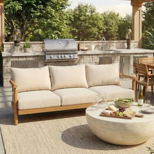 English Elm Cove Solid Acacia Wood Outdoor Sofa Three Seat Teak Finish with UV Resistant Cushions N775P372544T