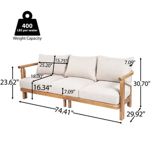 English Elm Cove Solid Acacia Wood Outdoor Sofa Three Seat Teak Finish with UV Resistant Cushions N775P372544T