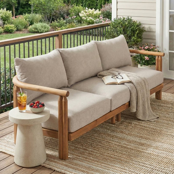 English Elm Cove Solid Acacia Wood Outdoor Sofa Three Seat Teak Finish with UV Resistant Cushions N775P372544T
