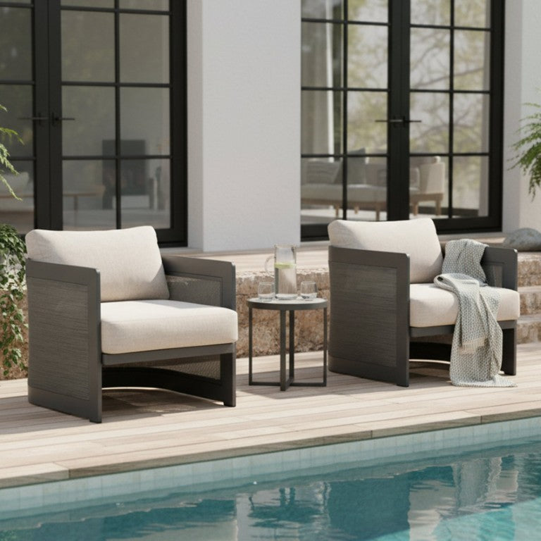 English Elm Mona Outdoor Club Chair Set of 2 Aluminum Mesh Back with Olefin Cushions Patio N775P372936B