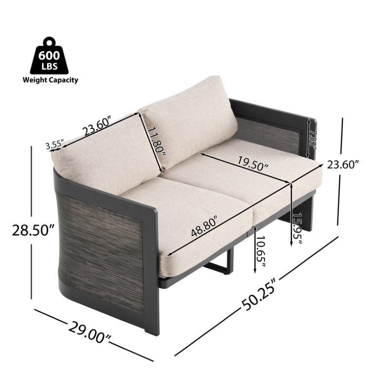 English Elm Mona Outdoor Loveseat Powder Coated Aluminum Frame with Mesh Panels and Olefin Cushions N775P373274B
