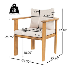 English Elm Kaja Outdoor Solid Acacia Wood Dining Chairs Teak Finish Cushioned Patio Set of 2 N775P374499T