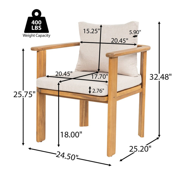 English Elm Kaja Outdoor Solid Acacia Wood Dining Chairs Teak Finish Cushioned Patio Set of 2 N775P374499T