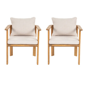 English Elm Kaja Outdoor Solid Acacia Wood Dining Chairs Teak Finish Cushioned Patio Set of 2 N775P374499T
