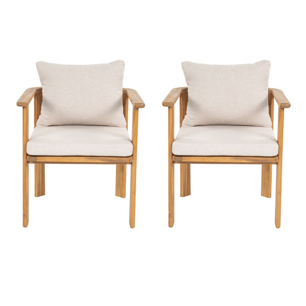 English Elm Kaja Outdoor Solid Acacia Wood Dining Chairs Teak Finish Cushioned Patio Set of 2 N775P374499T
