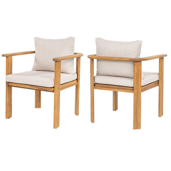 English Elm Kaja Outdoor Solid Acacia Wood Dining Chairs Teak Finish Cushioned Patio Set of 2 N775P374499T