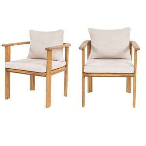 English Elm Kaja Outdoor Solid Acacia Wood Dining Chairs Teak Finish Cushioned Patio Set of 2 N775P374499T