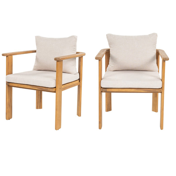 English Elm Kaja Outdoor Solid Acacia Wood Dining Chairs Teak Finish Cushioned Patio Set of 2 N775P374499T