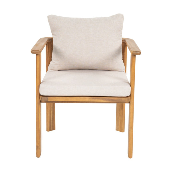 English Elm Kaja Outdoor Solid Acacia Wood Dining Chairs Teak Finish Cushioned Patio Set of 2 N775P374499T