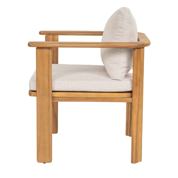 English Elm Kaja Outdoor Solid Acacia Wood Dining Chairs Teak Finish Cushioned Patio Set of 2 N775P374499T