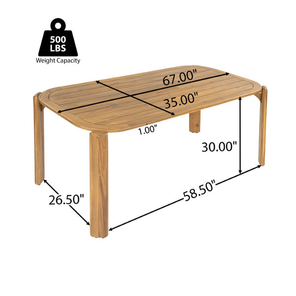 English Elm Kaja Solid Acacia Outdoor Dining Table with Slat Top and Teak Grain Finish N775P374500T