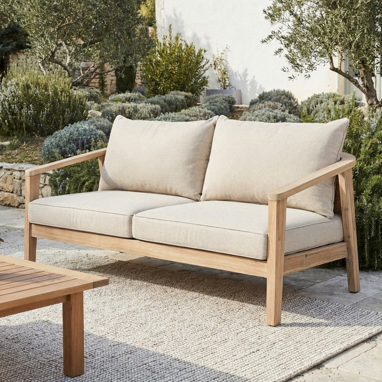 English Elm Hartford Outdoor Acacia and Wicker Loveseat with Airy White Frame for Patio Gardens N775P380695T