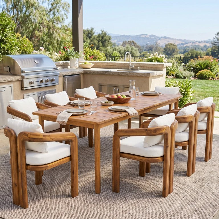 English Elm Arcora Outdoor Solid Acacia Wood 9 Piece Patio Dining Set with Cushioned Arm Chairs N775P385672T-8_N775P367562T