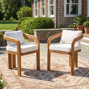 English Elm Arcora Solid Acacia Outdoor Dining Chairs Curved Armrest Teak Finish Set of 2 N775P385672T