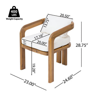 English Elm Arcora Solid Acacia Outdoor Dining Chairs Curved Armrest Teak Finish Set of 2 N775P385672T