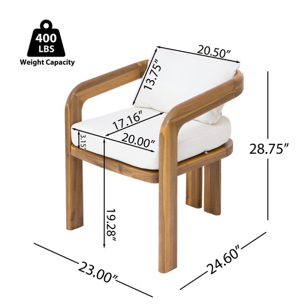 English Elm Arcora Solid Acacia Outdoor Dining Chairs Curved Armrest Teak Finish Set of 2 N775P385672T