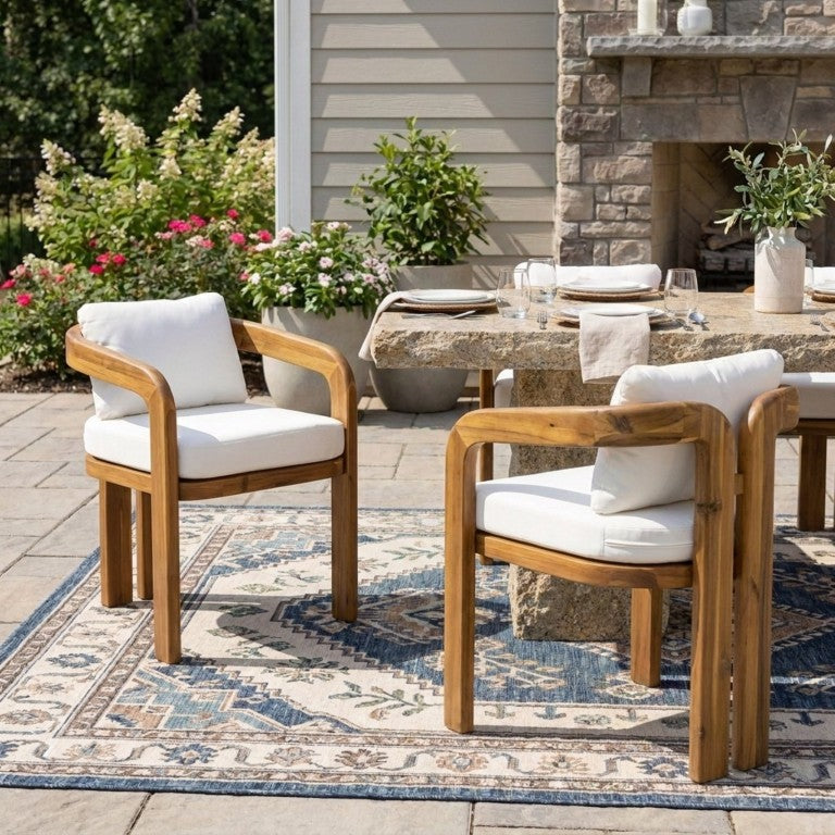 English Elm Arcora Solid Acacia Outdoor Dining Chairs Curved Armrest Teak Finish Set of 2 N775P385672T