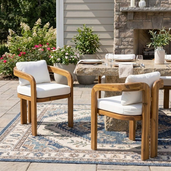 English Elm Arcora Solid Acacia Outdoor Dining Chairs Curved Armrest Teak Finish Set of 2 N775P385672T