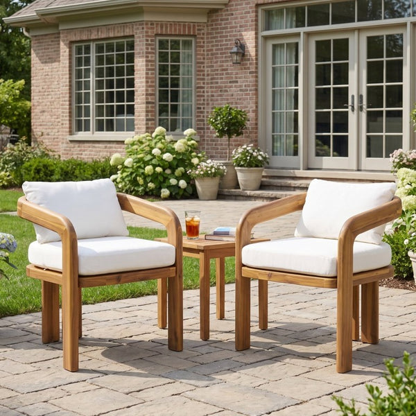 English Elm Arcora Solid Acacia Outdoor Dining Chairs Curved Armrest Teak Finish Set of 2 N775P385672T