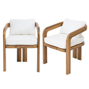 English Elm Arcora Solid Acacia Outdoor Dining Chairs Curved Armrest Teak Finish Set of 2 N775P385672T