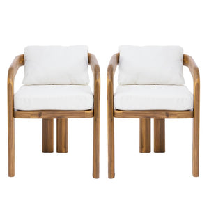 English Elm Arcora Solid Acacia Outdoor Dining Chairs Curved Armrest Teak Finish Set of 2 N775P385672T