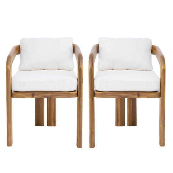 English Elm Arcora Solid Acacia Outdoor Dining Chairs Curved Armrest Teak Finish Set of 2 N775P385672T